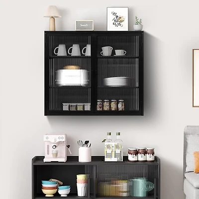 27.56" Glass Doors Modern Two-Door Wall Cabinet