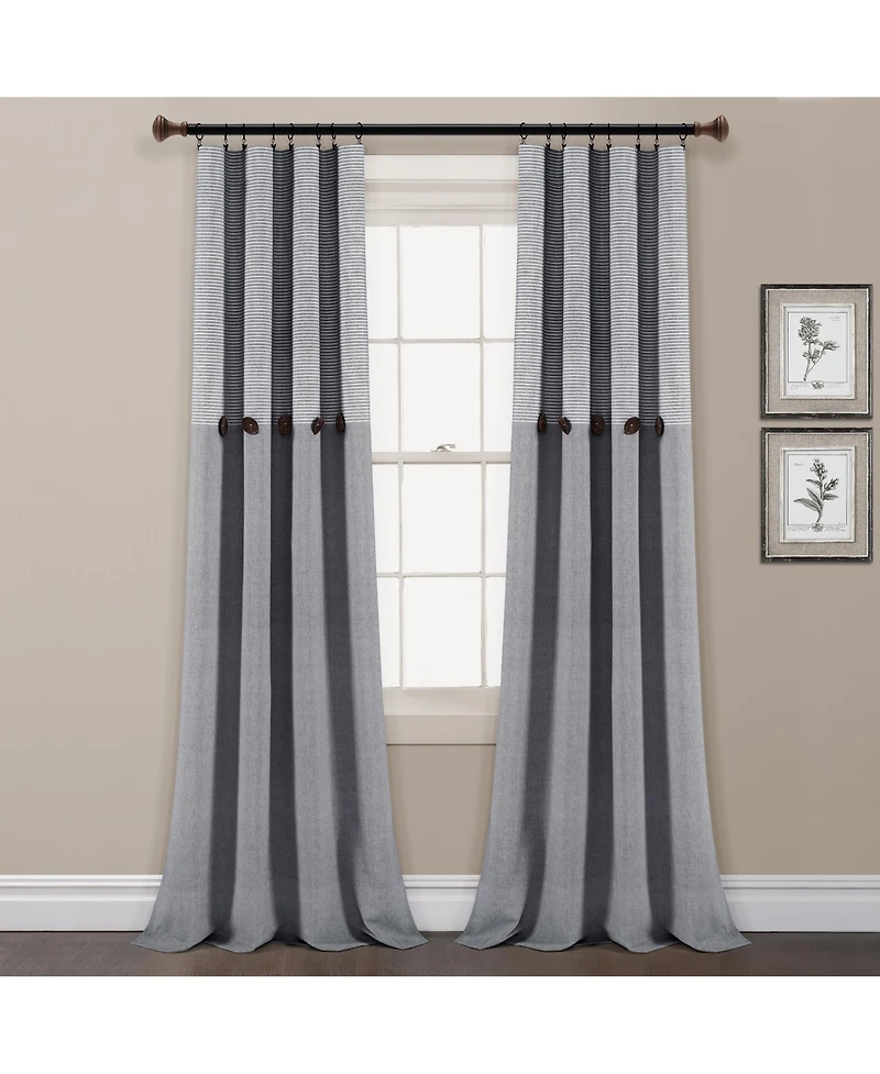 Lush Decor Farmhouse Button Stripe Yarn Dyed Woven Cotton Window Curtain Panels