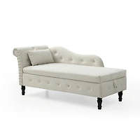 Simplie Fun 60" Velvet Multifunctional Storage Chaise Lounge Buttons Tufted Nailhead Trimmed Solid