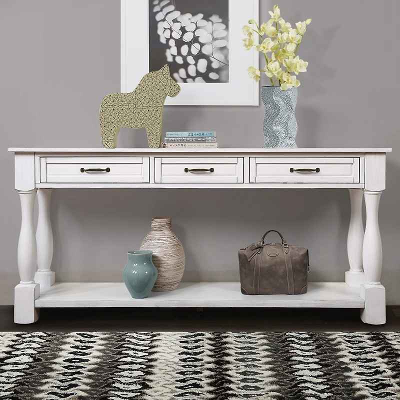 Streamdale 63" Wood Console Table with Drawers & Shelf