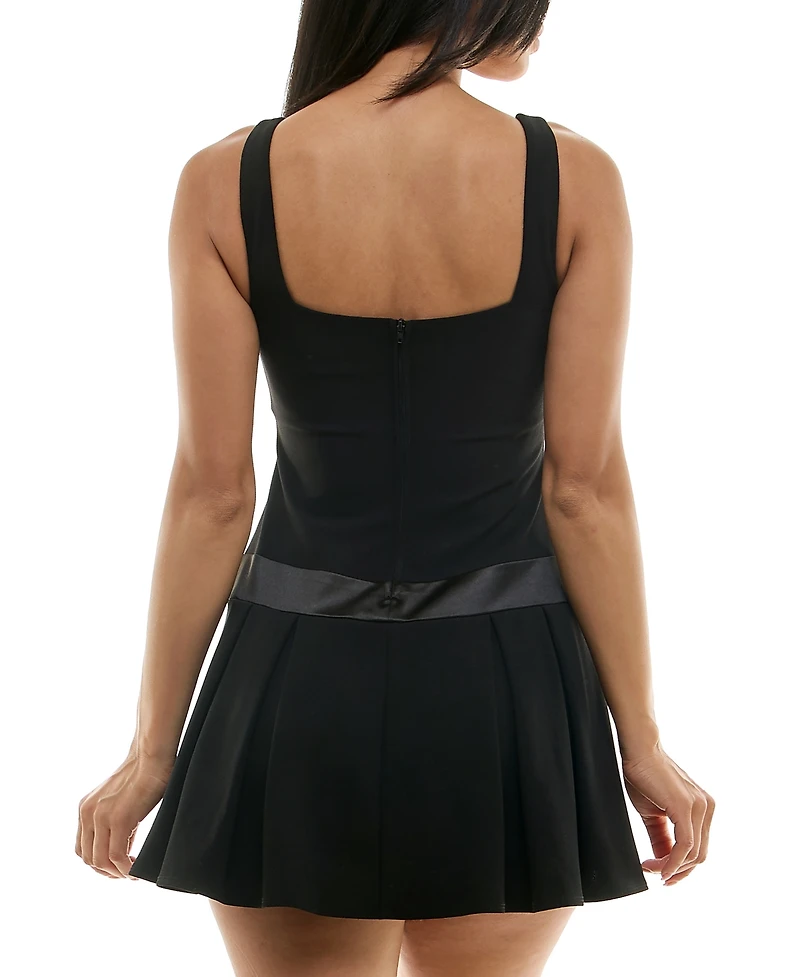 B Darlin Juniors' Drop-Waist Square-Neck Bow-Trim Dress