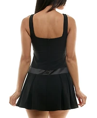 B Darlin Juniors' Drop-Waist Square-Neck Bow-Trim Dress