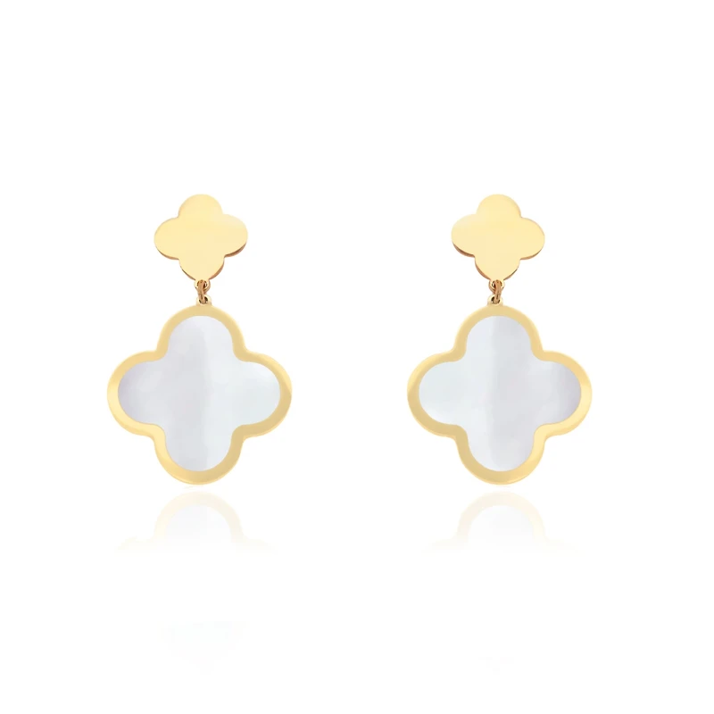 The Lovery Mother of Pearl and Gold Clover Drop Earrings 14K Gold