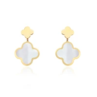 The Lovery Mother of Pearl and Gold Clover Drop Earrings 14K Gold