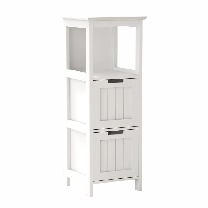 White freestanding bathroom storage cabinet
