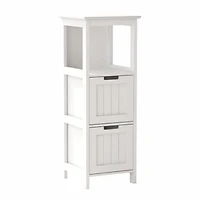 White freestanding bathroom storage cabinet