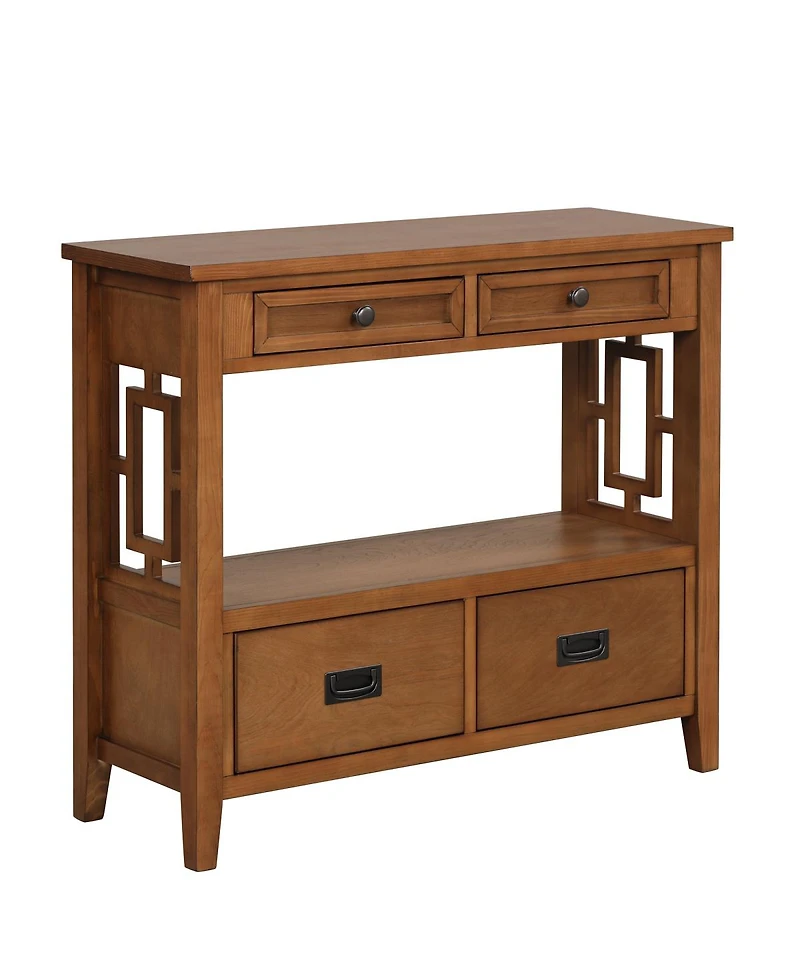 Simplie Fun 36" Farmhouse Pine Wood Console Table Entry Sofa Table With 4 Drawers & 1 Storage Shelf