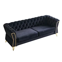 Streamdale Furniture Modern Tufted Velvet Sofa 87.4 Inch For Living Room Black Color