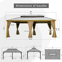 Aluminum Wood Grain Gazebo with Curtains & Netting