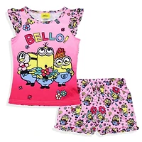 Despicable Me Little Girls Flower Bello! Minions Lounge Pajama Sleep Set Shorts