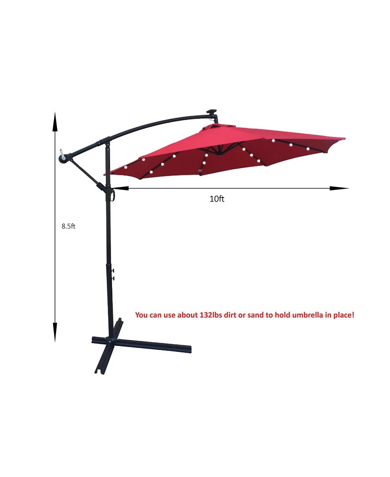 Simplie Fun 10 Ft Outdoor Patio Umbrella Solar Powered Led Lighted 8 Ribs Umbrella With Crank