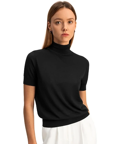 Lilysilk Women's High Neck Short Sleeves Silk Knitted Sweater Top