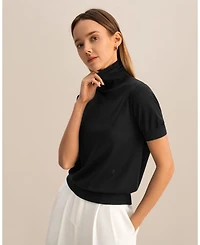 Lilysilk Women's High Neck Short Sleeves Silk Knitted Sweater Top