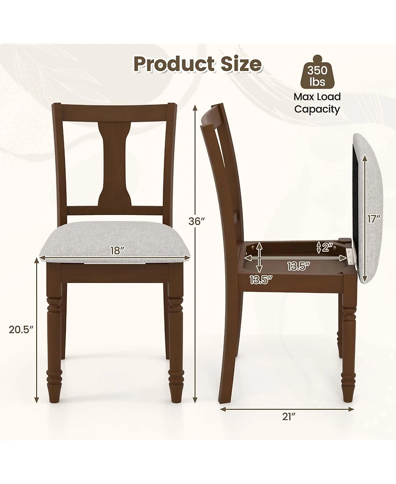 2 Pcs Wood Chair Antique Upholstered with Storage Space