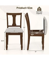 2 Pcs Wood Chair Antique Upholstered with Storage Space