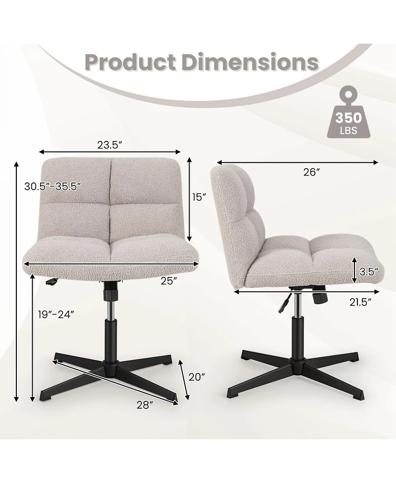 Armless Office Desk Chair Modern Swivel Vanity with Adjustable Height
