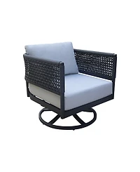 International Concepts Outdoor 3 Piece Woven Abaca Rope Patio Furniture Set with an End Table and 2 Swivel Chairs