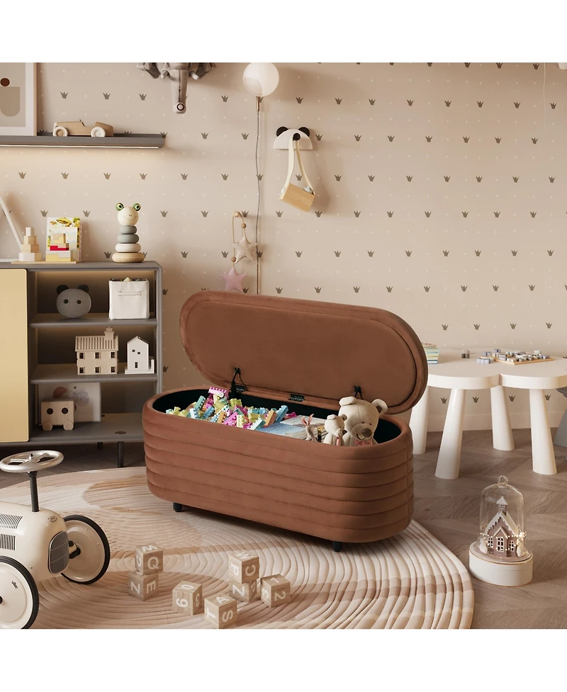 WestinTrends 42" Wide Mid-Century Modern Upholstered Velvet Tufted Oval Storage Ottoman Bench