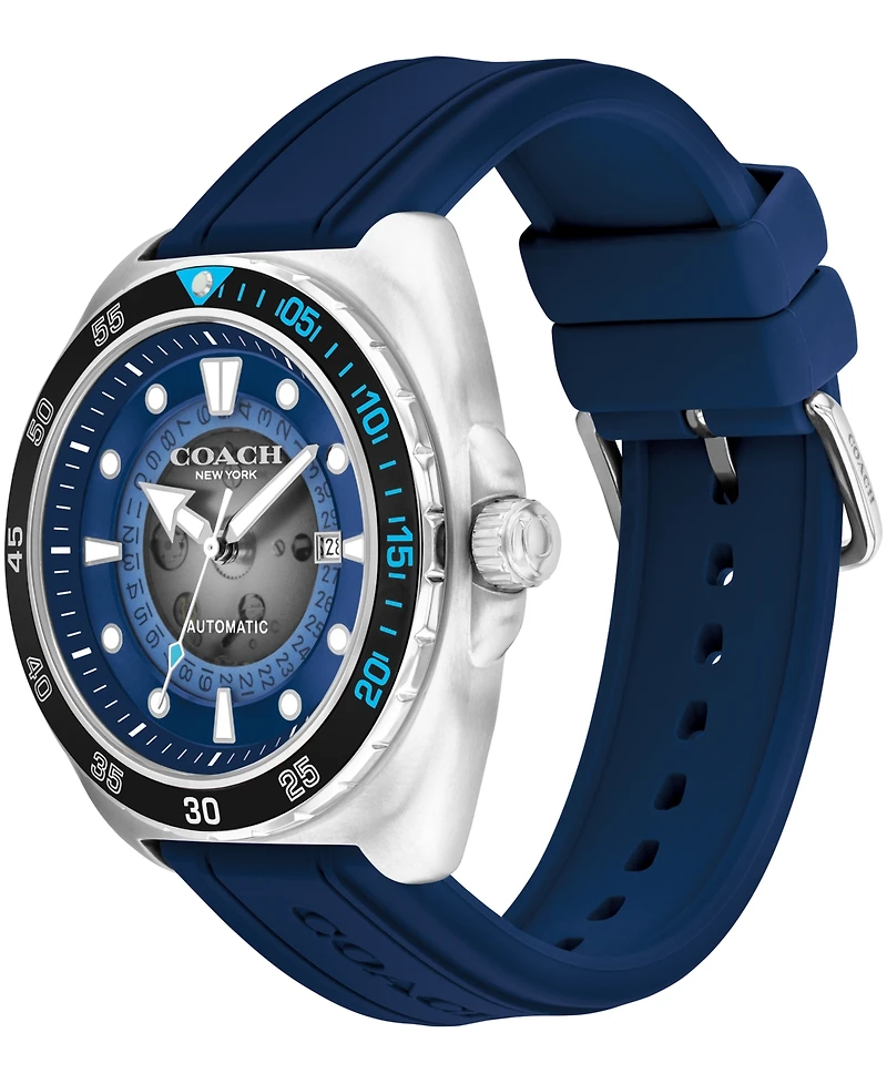 Coach Men's Charter Automatic Blue Silicone Watch 44mm