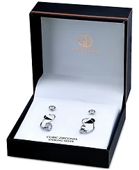 Giani Bernini 2-Pc. Set Cubic Zirconia Bezel Stud & Leverback Earrings in Sterling Silver, Created for Macy's