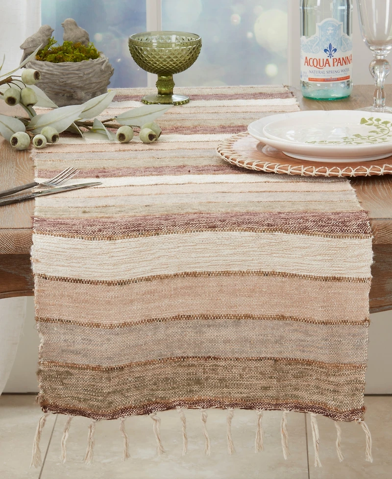Saro Lifestyle Rustic Chic Stripe Fringed Table Runner, 16"x72"