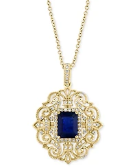 Effy Sapphire (1-1/2 ct. t.w.) & Diamond (1/4 ct. t.w.) Openwork Filigree 18" Pendant Necklace in 14k Gold