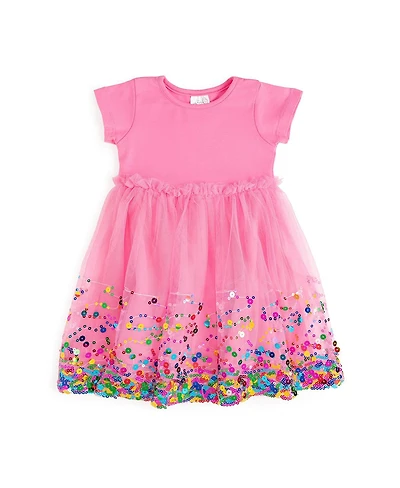 Sweet Wink Little Girls Raspberry Confetti Short Sleeve Tutu Dress