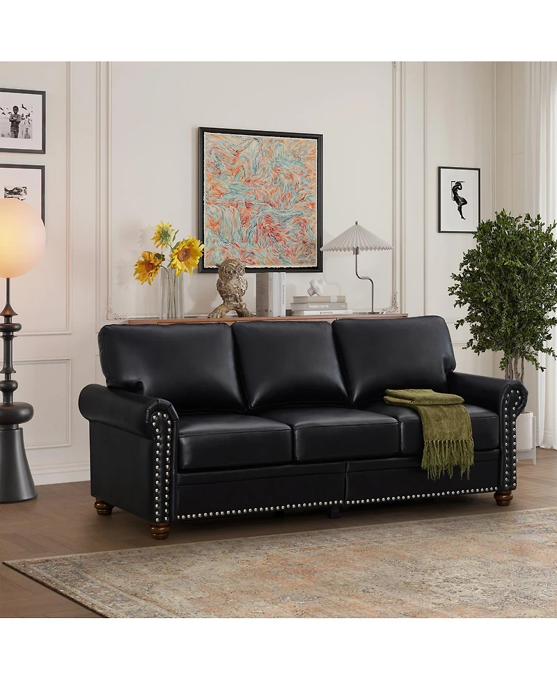 Streamdale Furniture Classic Living Room Nails Sofa Faux Leather