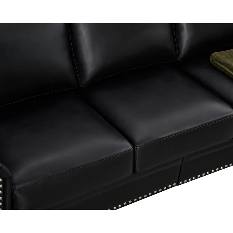 Streamdale Living Room Sofa With Storage Sofa 1+2+3 Sectional Black Faux Leather