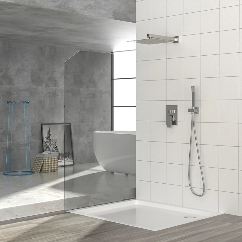 12" Rain Shower Head Systems, Brushed Nickel, Wall Mounted Shower