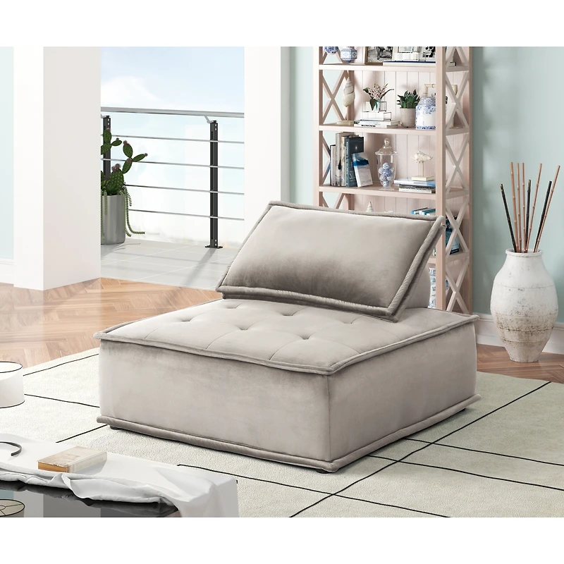Anna Light Gray Velvet Armless Lounge Chair