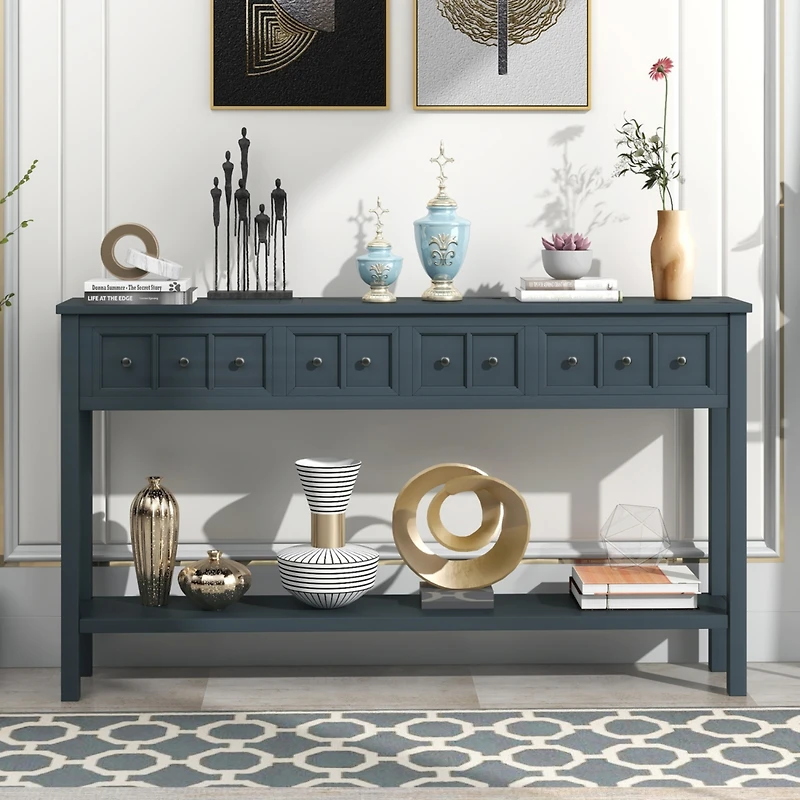 Simplie Fun Rustic Entryway Console Table, 60 Long Sofa Table With Two Different Size Drawers And Bottom