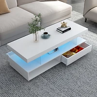Simplie Fun Modern White Led Coffee Table with Storage, 2 Drawers, and Shelves