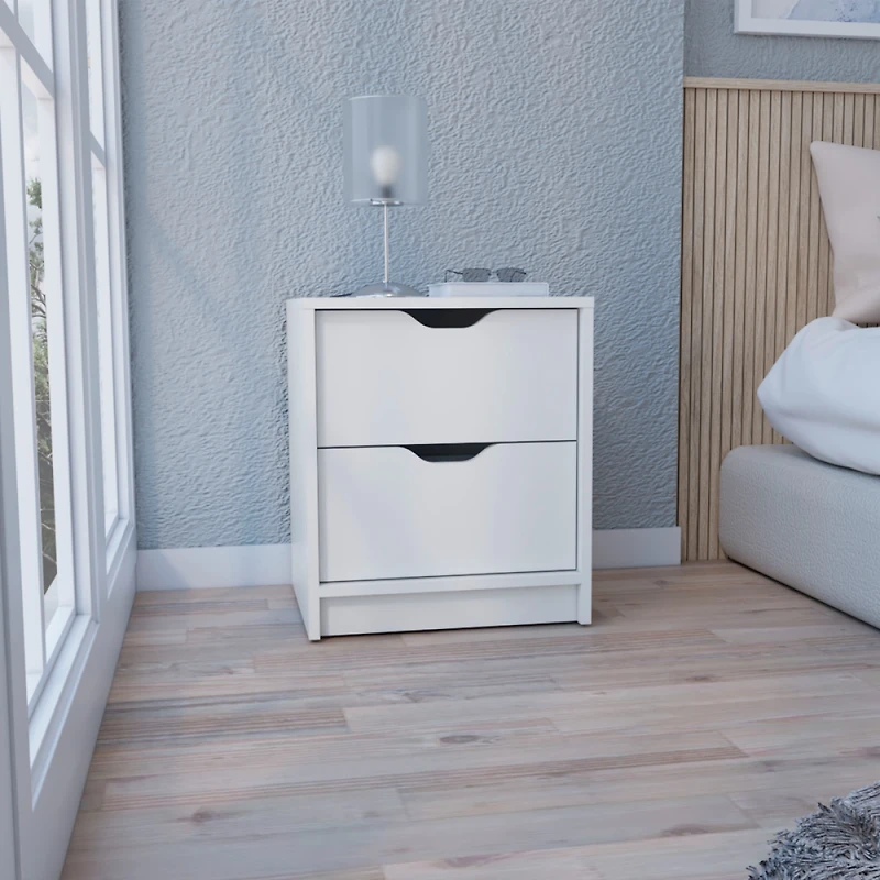 Streamdale Basilea 2 Drawers Nightstand, Pull Out System - White