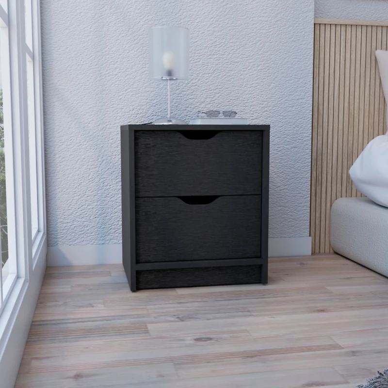 Streamdale Basilea 2 Drawers Nightstand, Pull Out System - Black