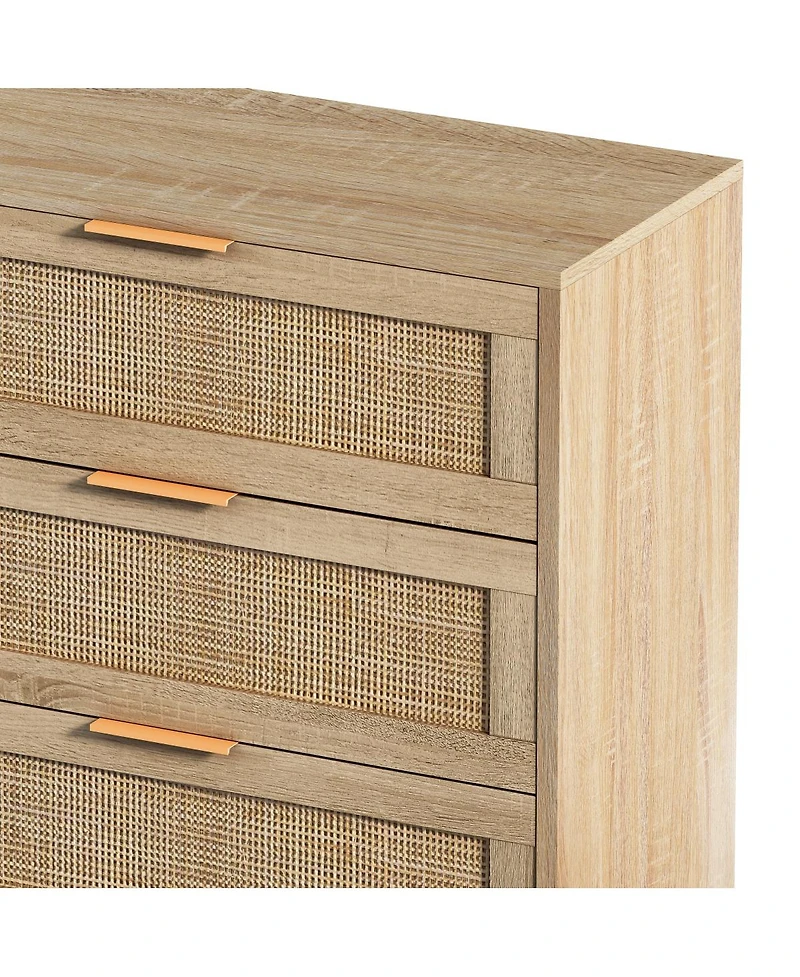 51.18" 6-Drawers Rattan Storage Cabinet Rattan Drawer, For Bedroom, Living Room, Natural