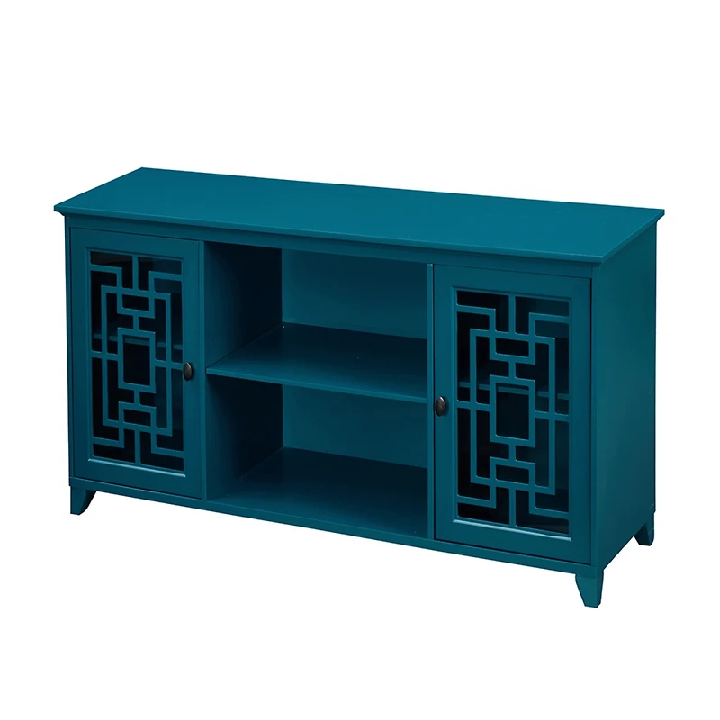 60" Sideboard Buffet Table With 2 Doors, Storage Cabinet With Adjustable Shelves, Teal