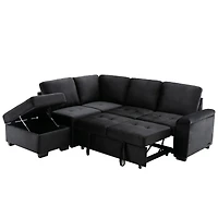 Simplie Fun L-Shaped Sleeper Sofa with Storage Ottoman & Usb Charge