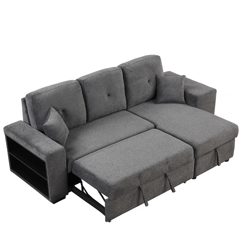 Streamdale Sectional Sofa Bed with Storage Chaise and 2 Stools
