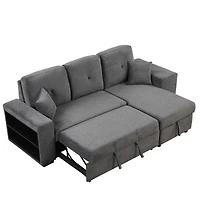 Streamdale Sectional Sofa Bed with Storage Chaise and 2 Stools