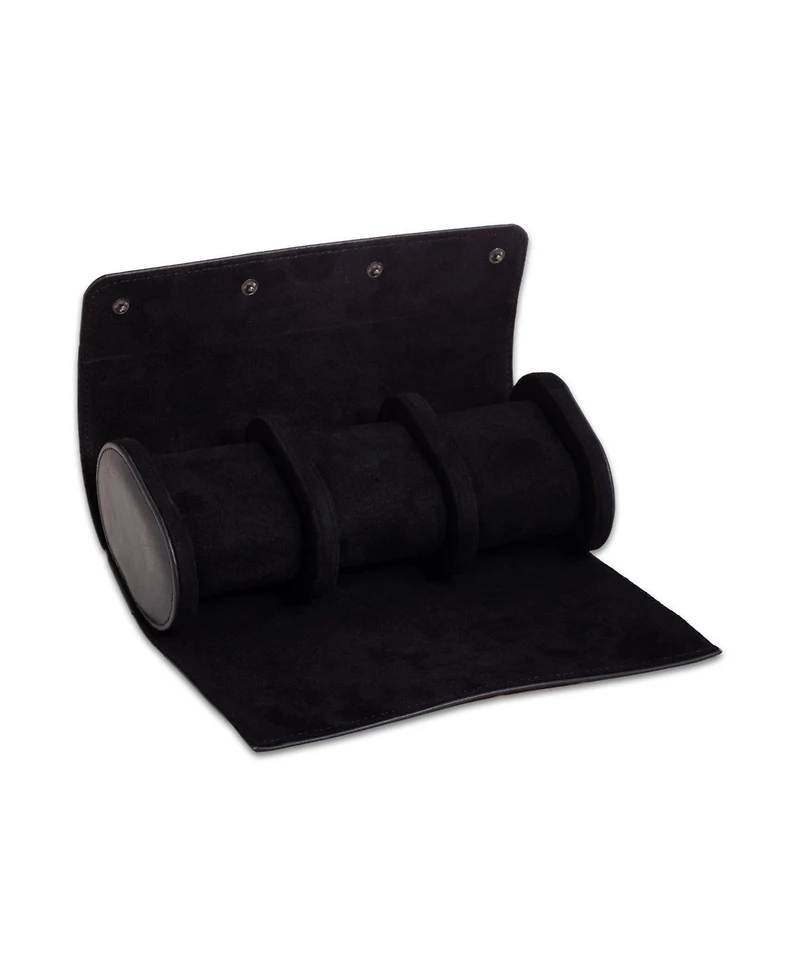 Bey-Berk Leather Three Watch Roll with Inidividual Snap Compartments