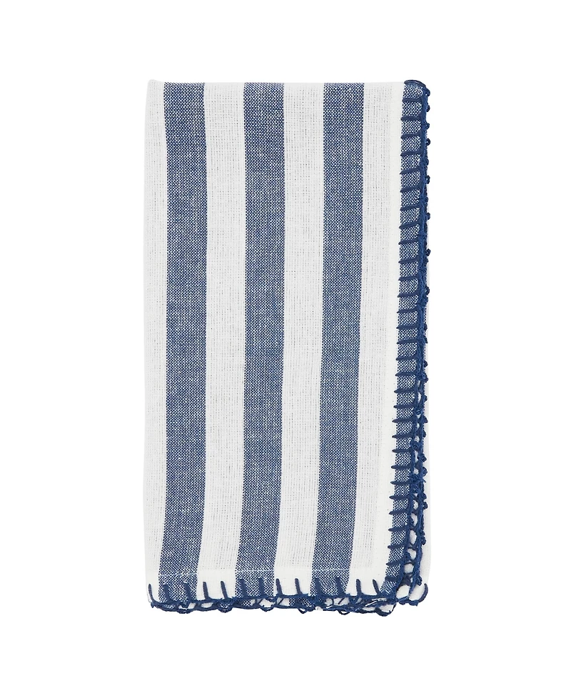 Saro Lifestyle Lively Pompom Border Striped Napkin Set of 4,20"x20"