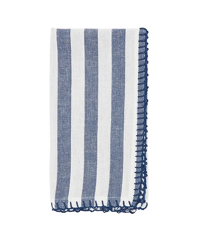 Saro Lifestyle Lively Pompom Border Striped Napkin Set of 4,20"x20"