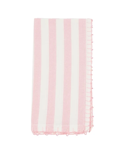 Saro Lifestyle Lively Pompom Border Striped Napkin Set of 4,20"x20"