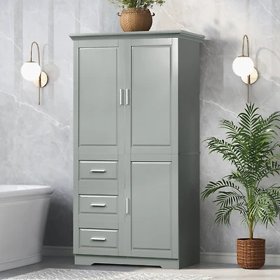 Simplie Fun Tall And Wide Storage Cabinet With Doors For Bathroom/Office, Three Drawers