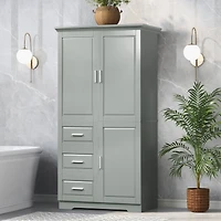Simplie Fun Tall And Wide Storage Cabinet With Doors For Bathroom/Office, Three Drawers