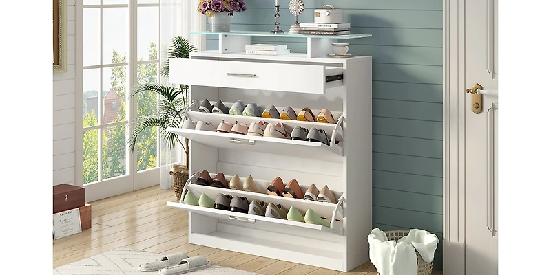 Streamdale Slim Entryway Organizer with Shoe Storage and Led Light