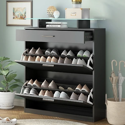 Streamdale Slim Entryway Organizer with Shoe Storage and Led Light
