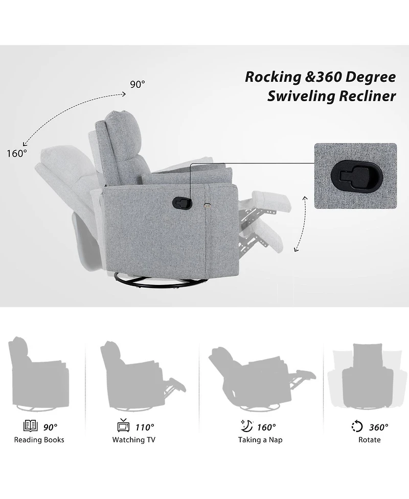 Streamdale 360 Swivel Recliner with Removable Pillows for Living Room