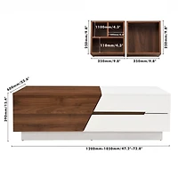 Streamdale Extendable Coffee Table with Storage, White and Walnut